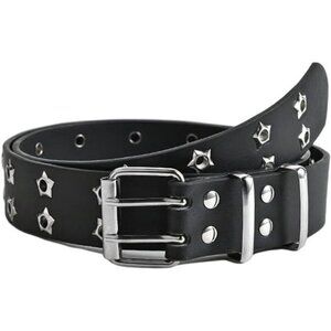 Gothic Star Rivet PU Leather Belt Double Buckle Y2K Studded Jeans Belt